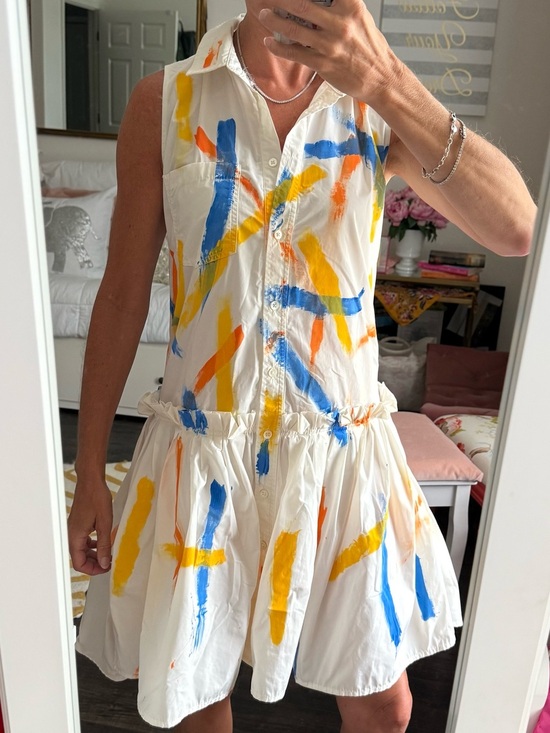 Dresses & Skirts - Avant Garde Painterly Brush Stroke Dress Drop Waist Bubble Hem Wearable Art